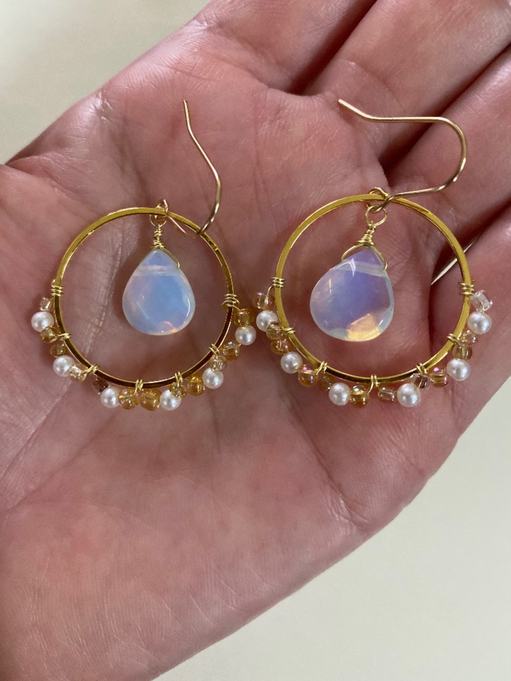 Handmade Opal Hoop Earrings - Picture 3 of 3